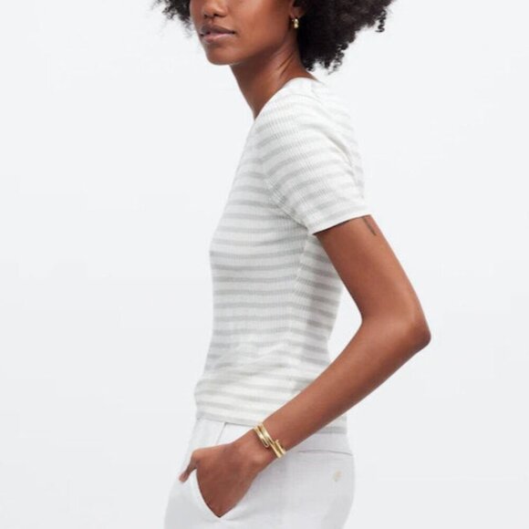 Madewell Monument White Gray Striped Micro-Rib Sweater Tee Size XXS - Picture 2 of 10